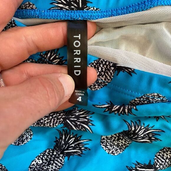 TORRID BLUE pineapple print RUCHED HIGH WAIST SWIM BOTTOMS - Picture 5 of 9